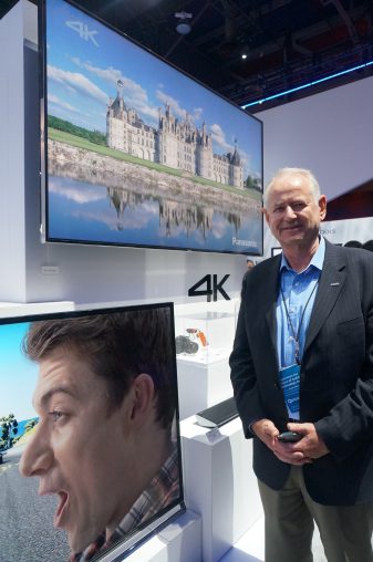 Panasonic Australia MD Steve Rust shows off part of the brand’s 4K range.