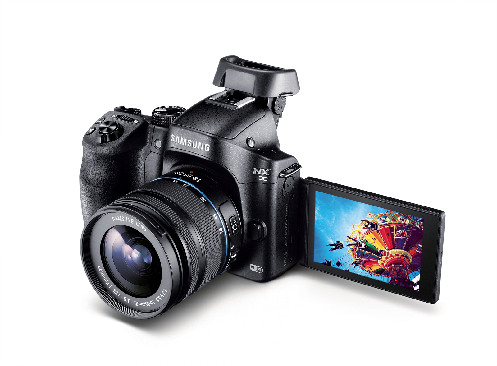 Samsung NX30 with 18-55mm lens This interchangeable lens camera packs a 20.3-megapixel APS-C CMOS sensor into a super light body. NFC and Wi-Fi connectivity make it quick and easy to transfer images to a PC. RRP $1,099 (lens included)