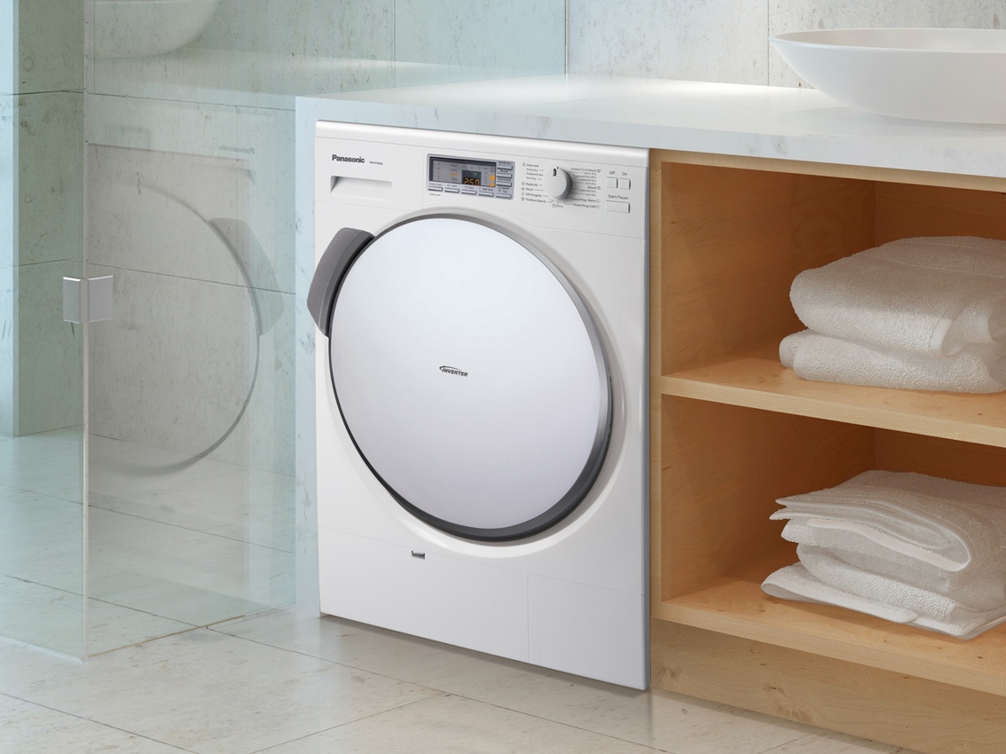 Clothes are gently dried at 45° Celsius, making it suitable for delicate items: Panasonic Heat Pump Dryer (NH-P70G2, RRP $2,499).