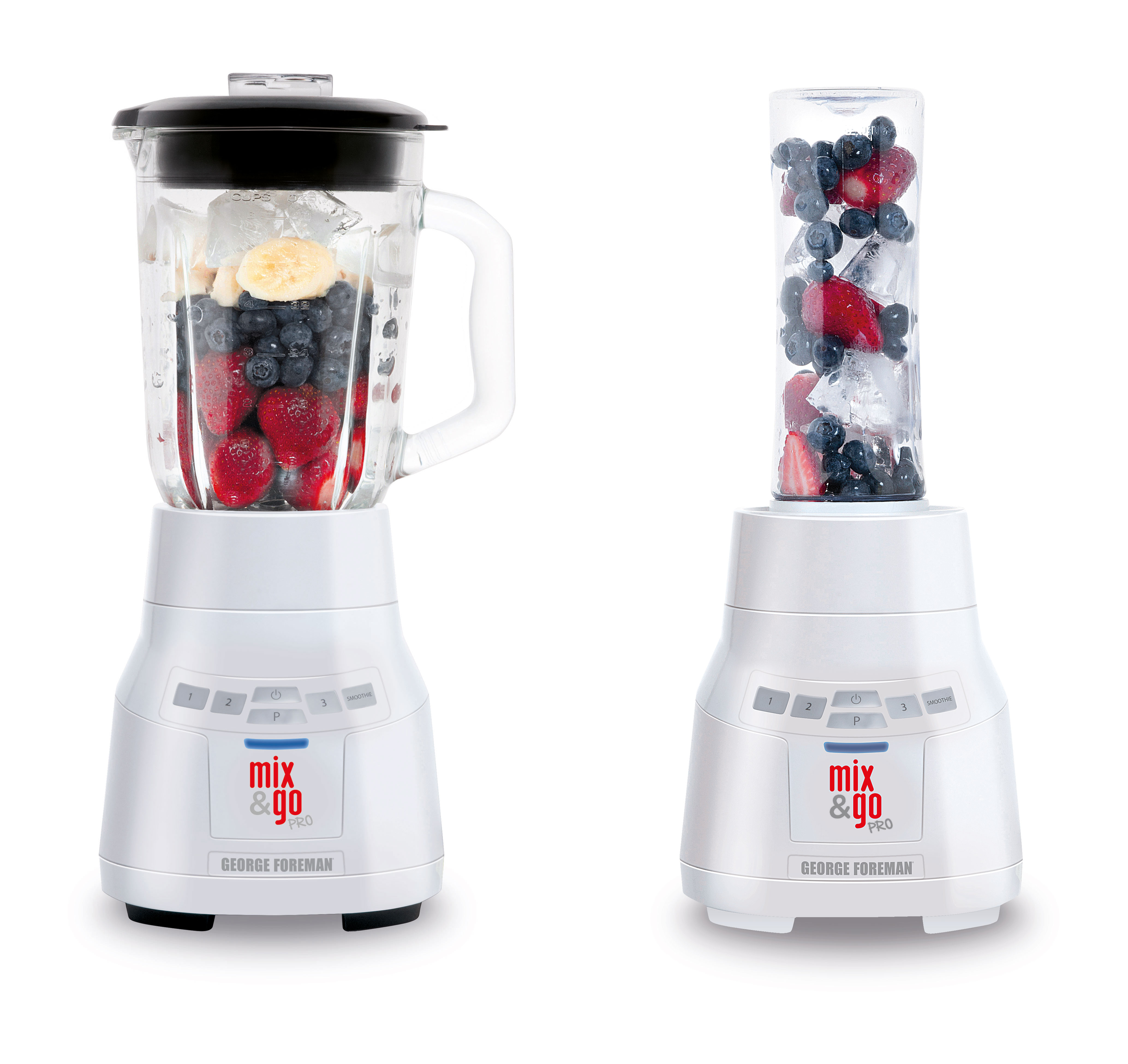 George Foreman Mix & Go PRO (21820AU, RRP $79.95) can be used with a family-sized 1.5-litre jug or individual 600-millilitre BPA free bottles.