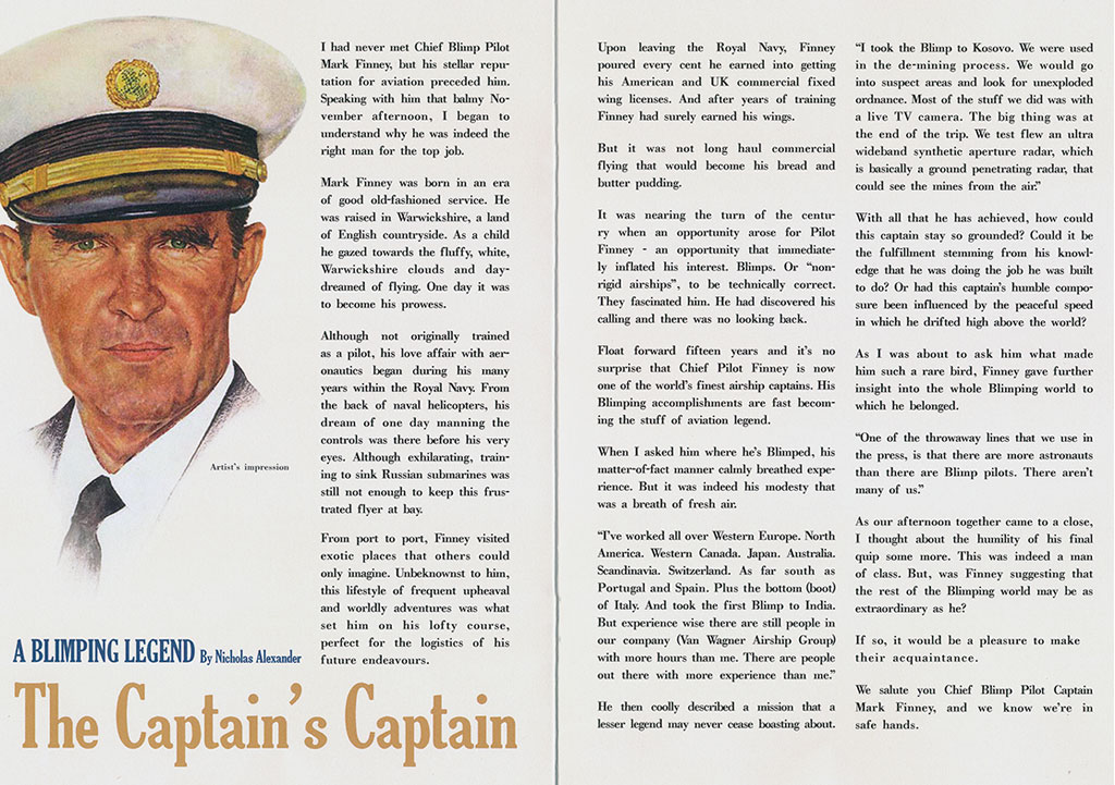 The magazine contains a special feature on blimp captain