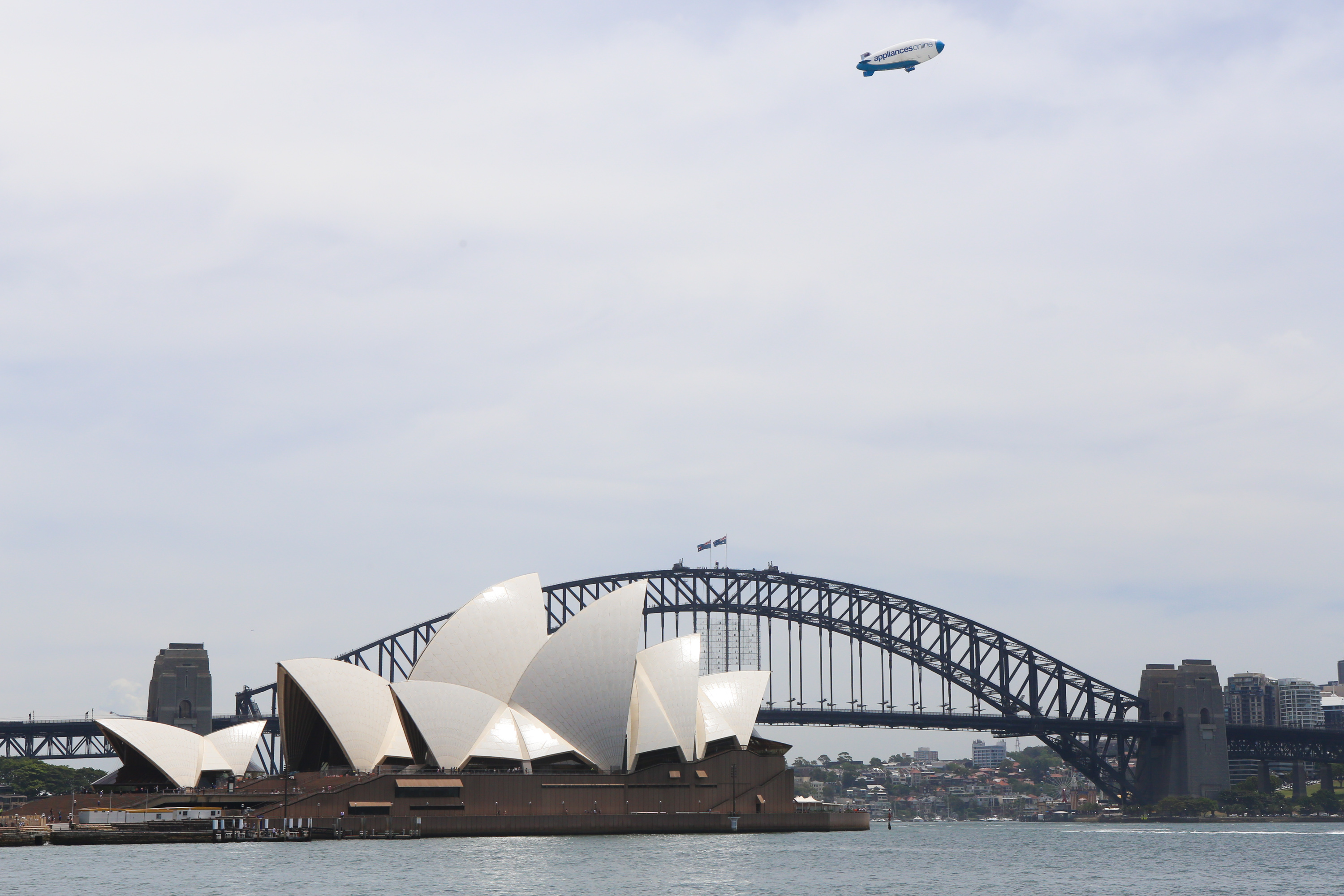 Appliances Online Blimp over Sydney Harbour yesterday.