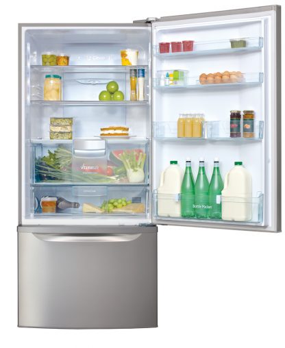 Panasonic 554-Litre Bottom Mount Fridge (NR-BY552XSAU) has Double-sided handle and fingerprint resistant magnetic surface (RRP $2,099).