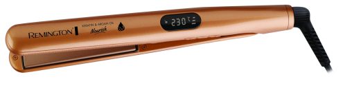 Remington Keratin & Argan Oil Nourish straightener (S7500AU, RRP $69.95) takes its name from its advanced ceramic plates infused with keratin & Argan Oil to protect hair, leaving it shinier with less fizz.